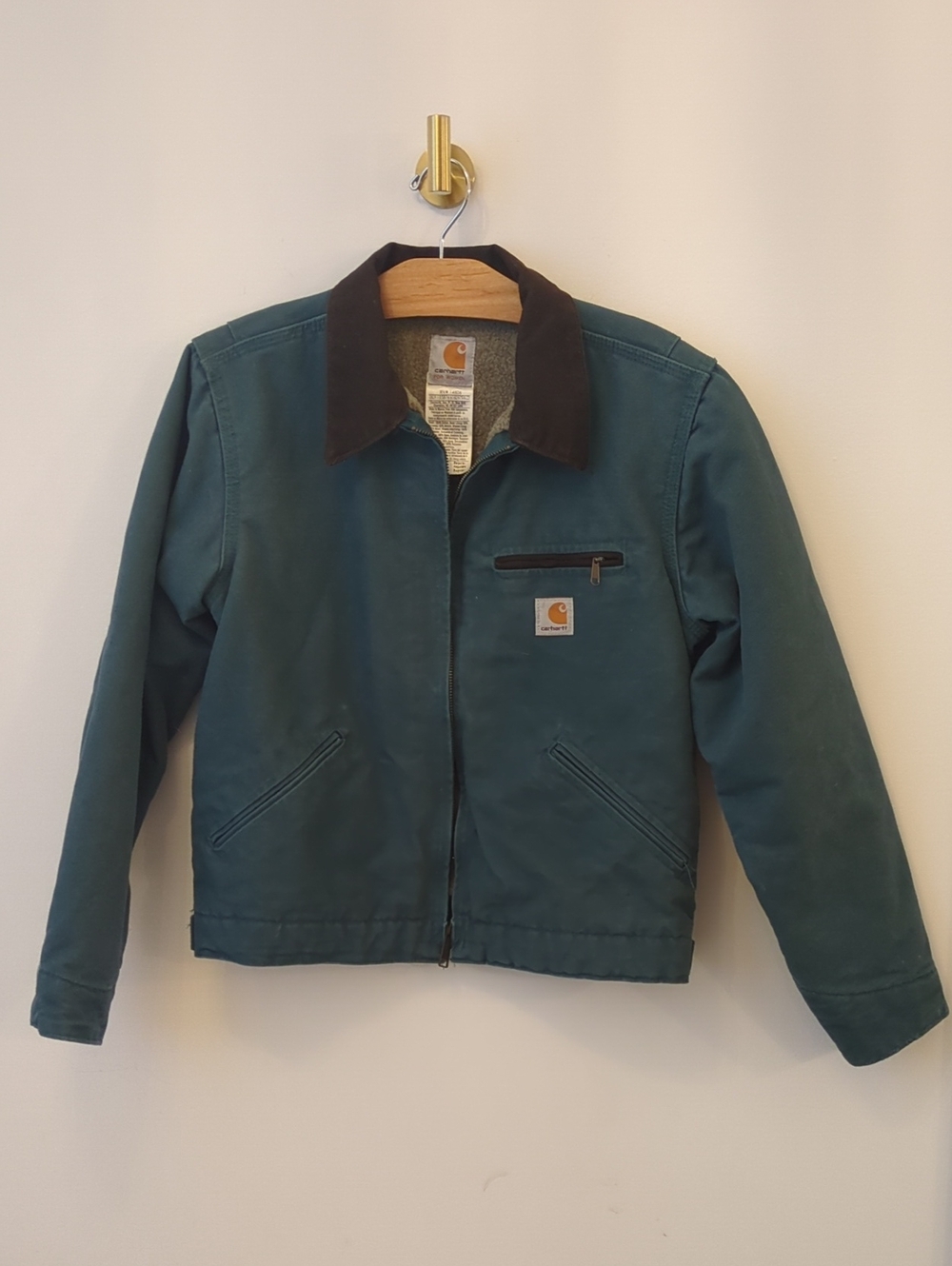 Carhartt Women's Teal Work Jacket with Dark Brown Collar XS